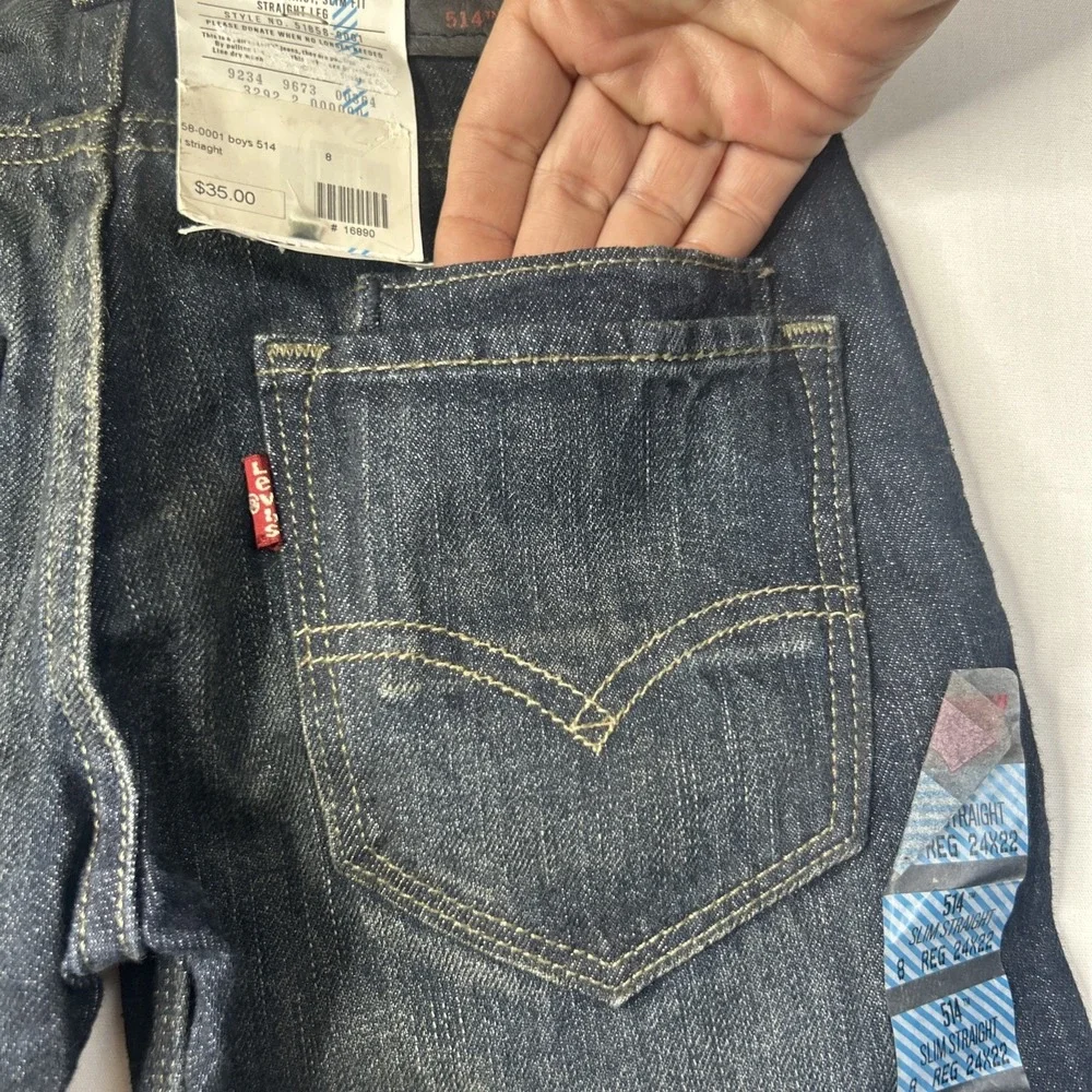 Levis‎ 514 Slim Straight Leg Jeans Boys 8 24x22 Regular Dark Wash Zipper Pocket